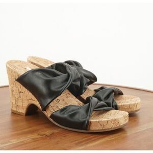 NEW Aerosoles Womens Mercer Sandals Cork Wedge Heel Black Twisted Slide Manmade